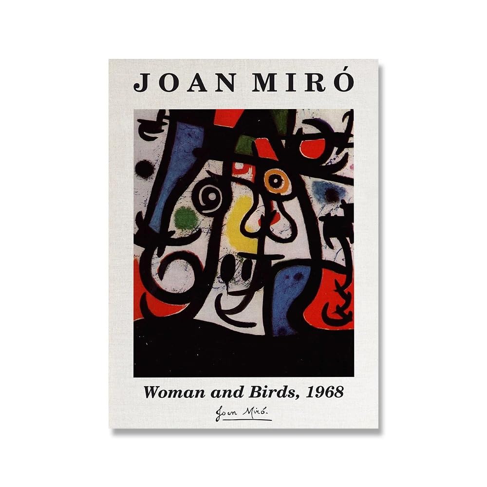 Amazon.co.jp: ジョアンミロの女性と鳥1968ポスター抽象的な壁のアート